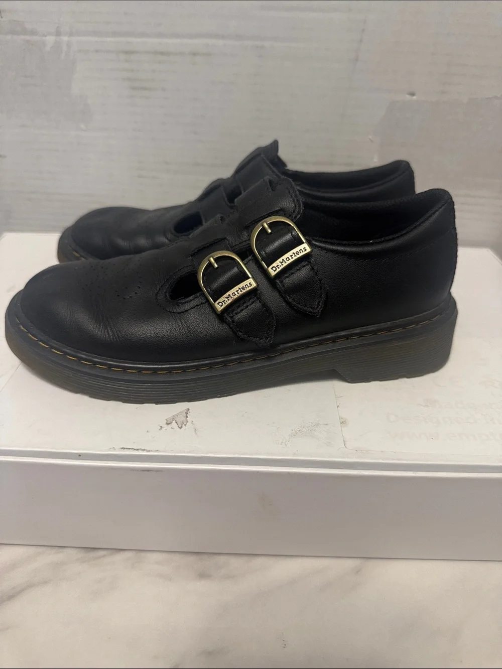 Dr. Martens Black Kids Double Buckle Mary Jane Moccasins